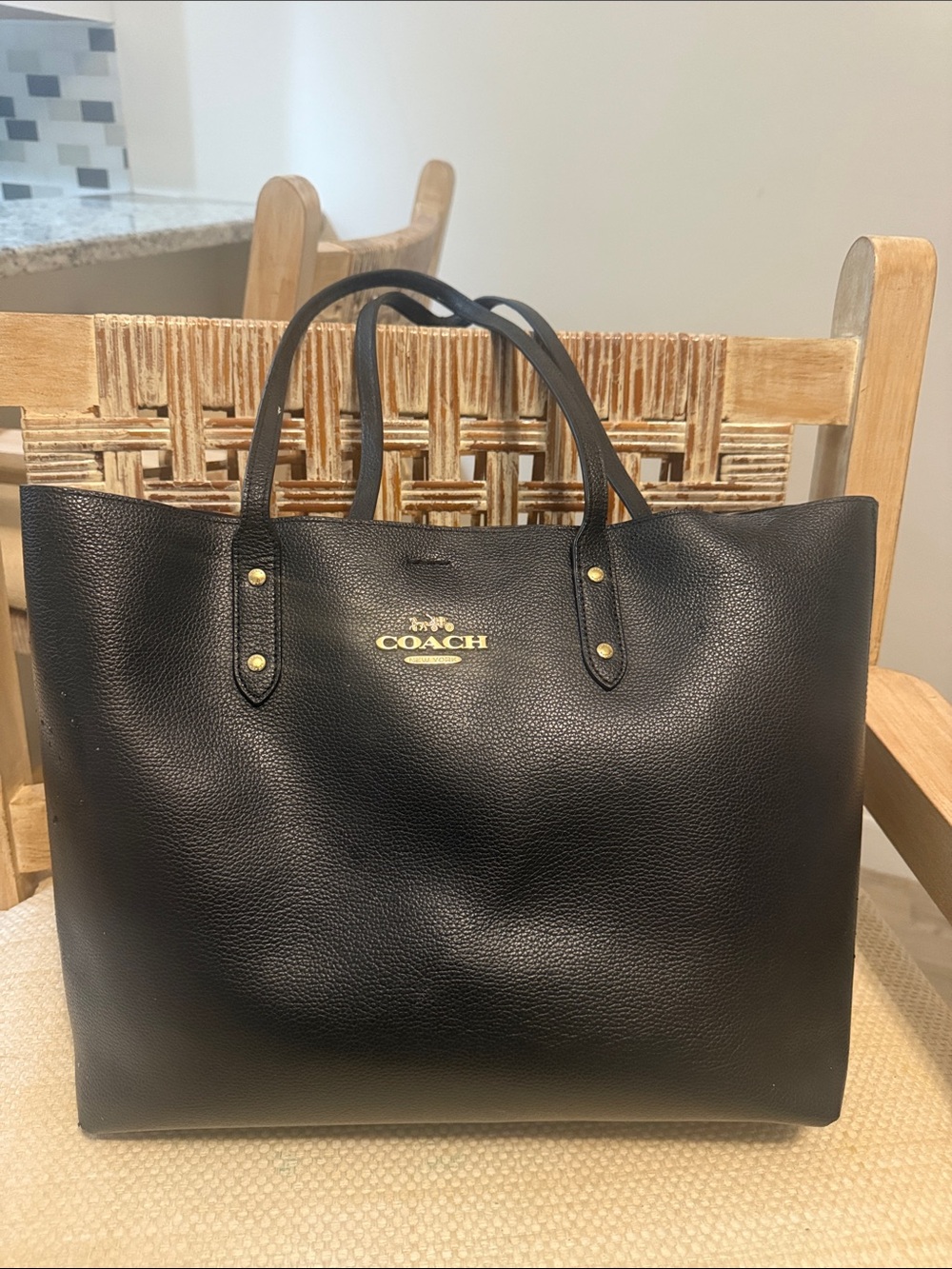 Coach Black Pebbled Leather Tote with Gold Logo